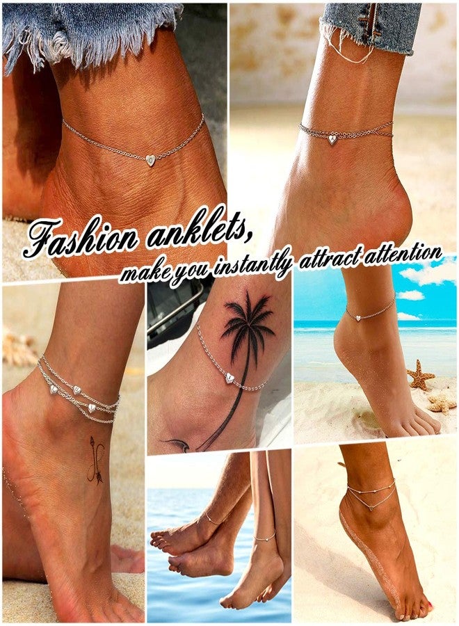 Silvora 925 Sterling Silver Initial Anklets for Women Dainty Heart Letter Anklet S925 Sterling Silver Anklet with Letter M - Image 3